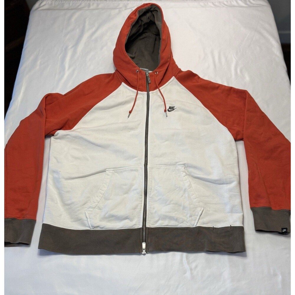 Vintage Y2K Nike Sportswear AW77 Full Zip Hoodie White Orange Mens XL